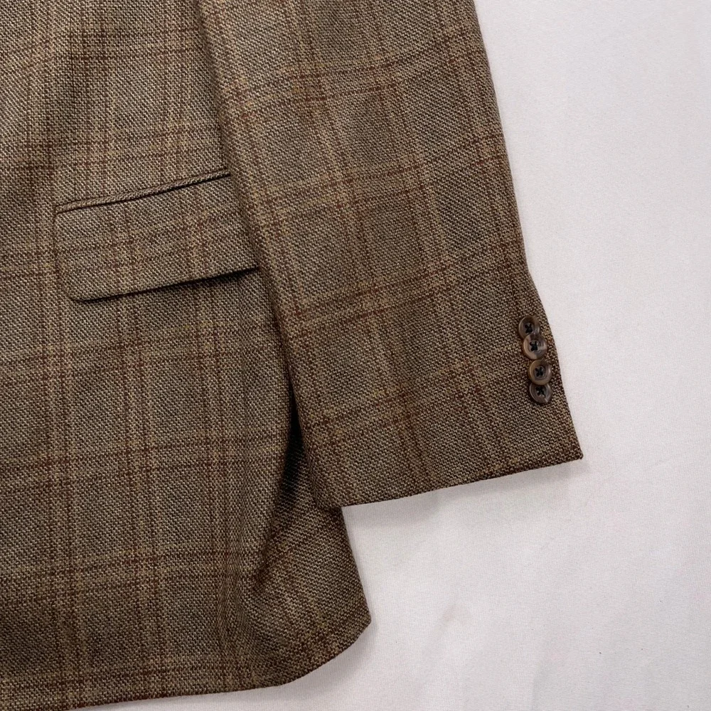 Jack Victor Sport Coat Exclusive Collection Plaid Wool Brown Mens 44 L